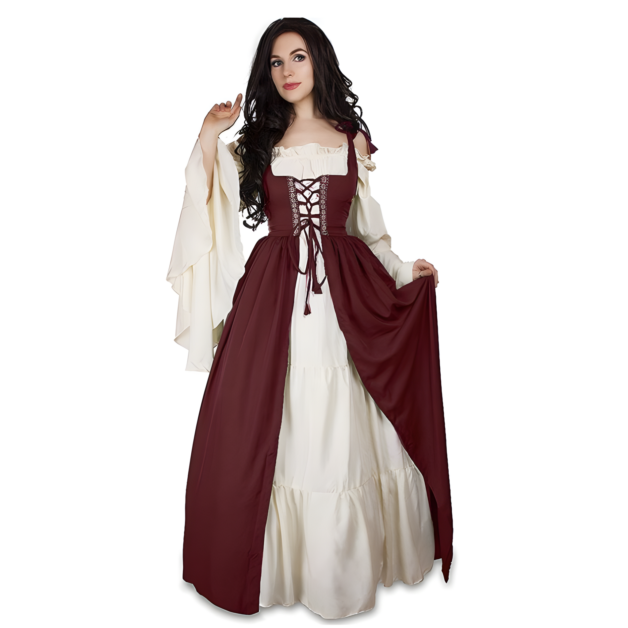 2024 Halloween Square Neck Tied Waist, Medieval Renaissance Vintage Dress