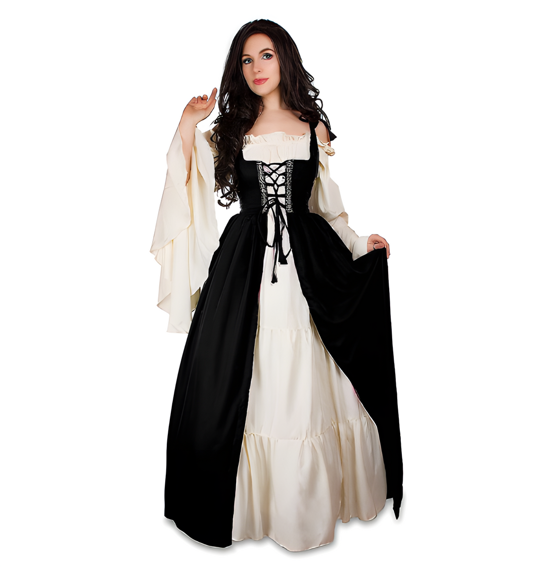 2024 Halloween Square Neck Tied Waist, Medieval Renaissance Vintage Dress