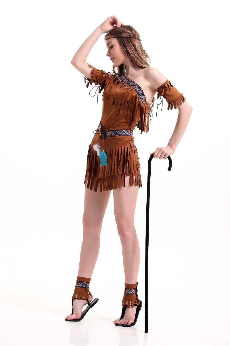 2024 Halloween Costume Indian Native American Costume - Tasseled Savage Forest Hunter