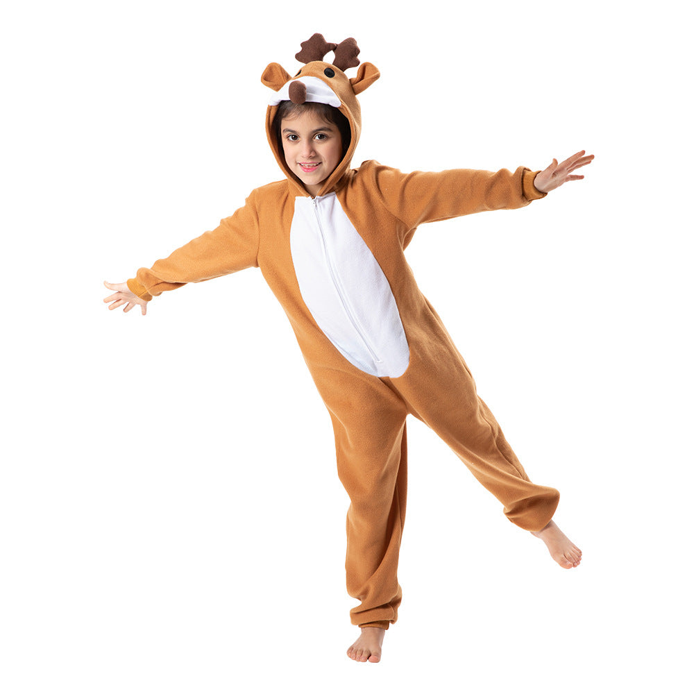 New Christmas children's elk one-piece pajamas